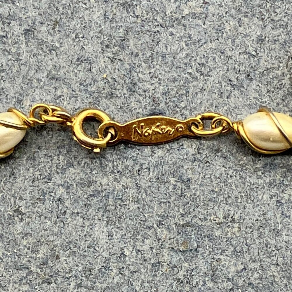 Napier Gold Pearl Necklace 24 In Swirl Cage Oval Retro Vintage Classic Elegant - Picture 4 of 6